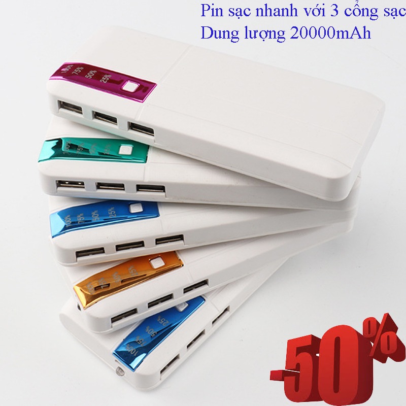 Sạc Dự Phòng Xiaomi 20000mah,Pin & Bộ Sạc Dự Phòng Tốt,Cuc Sat Du Phong.Sạc Dự Phòng Battery Pack với 3 cổng sạc Cung Cấp Pin Cho Mọi Loại Smartphone Với 20000Mah Cực Khủng.(SALE-50%)