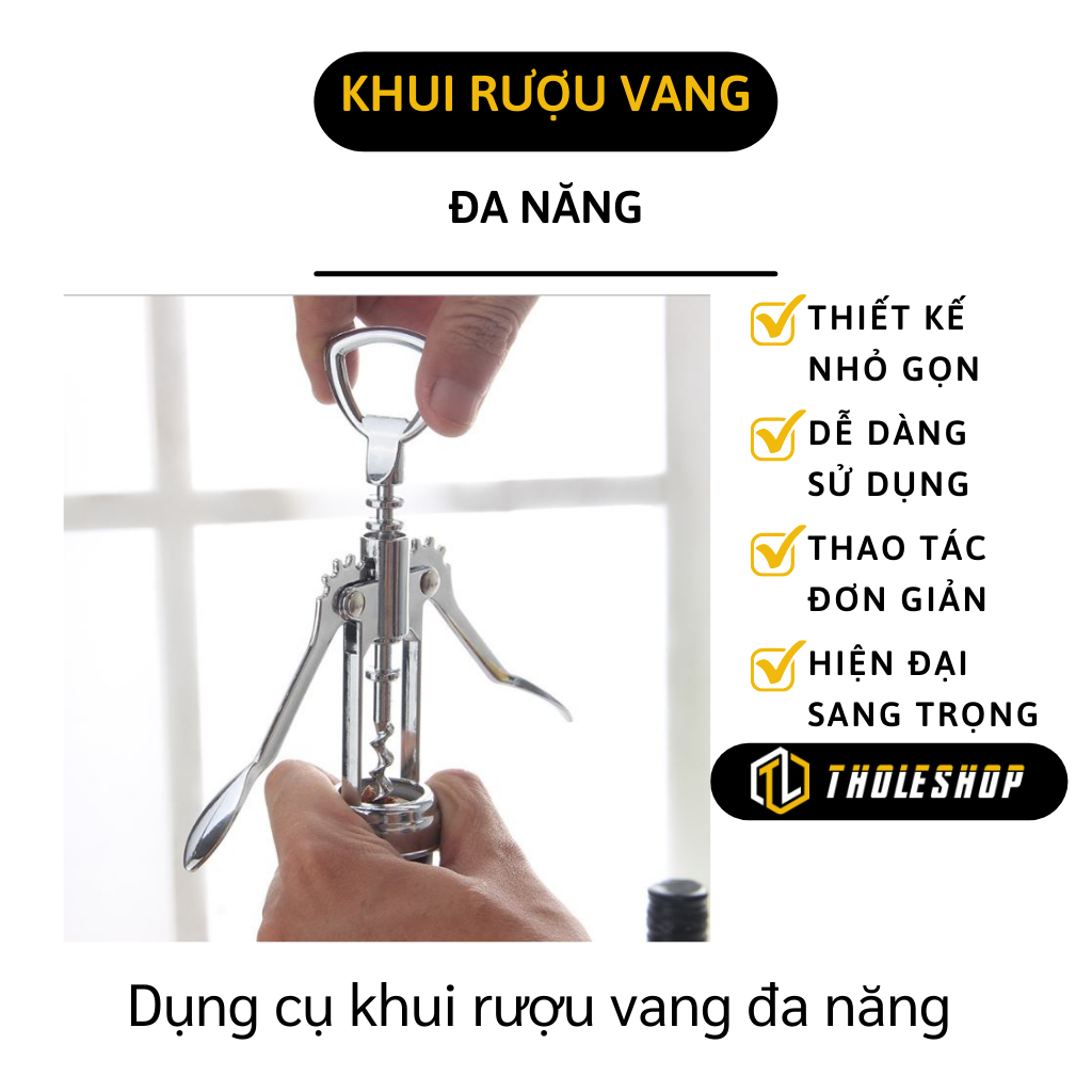 Dụng cụ khui rượu vang đa năng - Dụng cụ mở, khui nắp chai rượu vang inox cap cấp. siêu bền - Đồ khui bia, nước ngọt