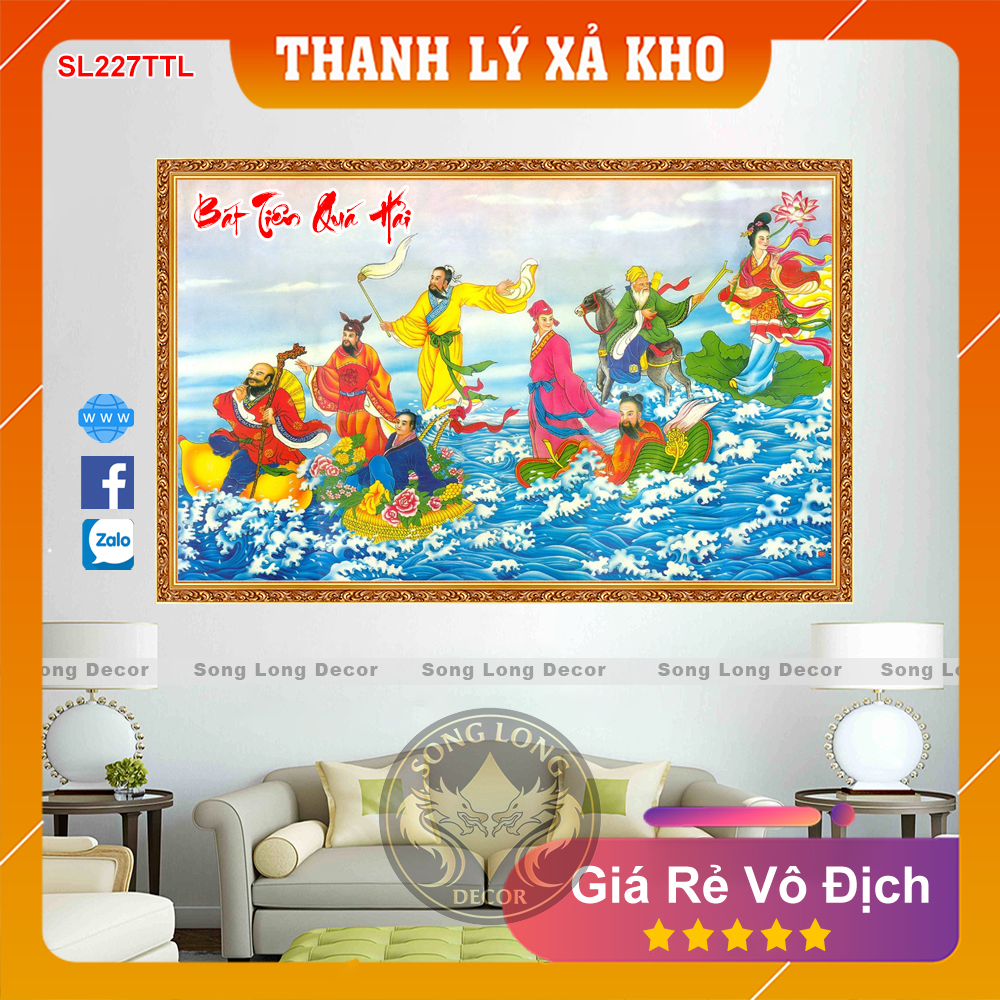 Tranh Dán Tường 3D Bát Tiên Quá Hải - SL227TTL-Tranh 3d Phòng Khách - Song Long Decor