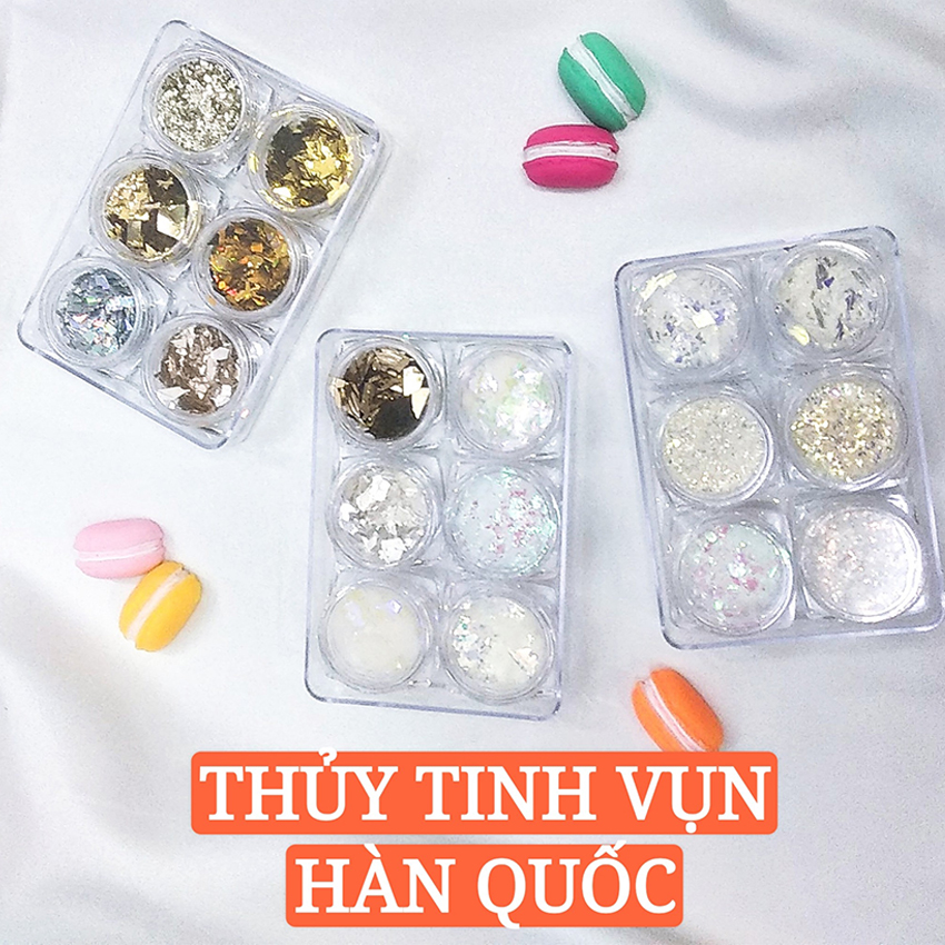[HCM]Set 6 hũ thủy tinh vụn trang trí móng