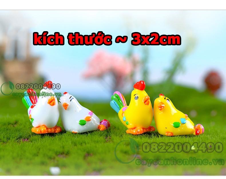 2 Gà con sắc màu trang trí tiểu cảnh cây cảnh tượng mô hình mini để bàn quà tặng lưu niệm