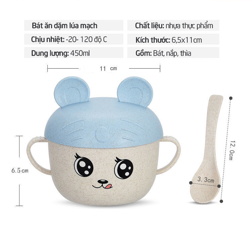 Bát lúa mạch ăn dặm cho bé Mickey kèm thìa