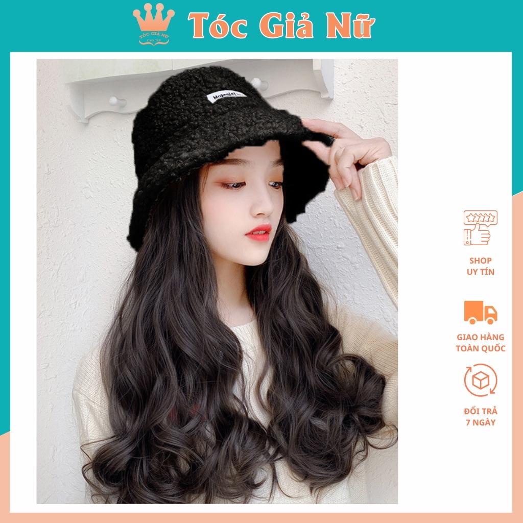 Tóc giả kèm mũ vành rộng màu đen