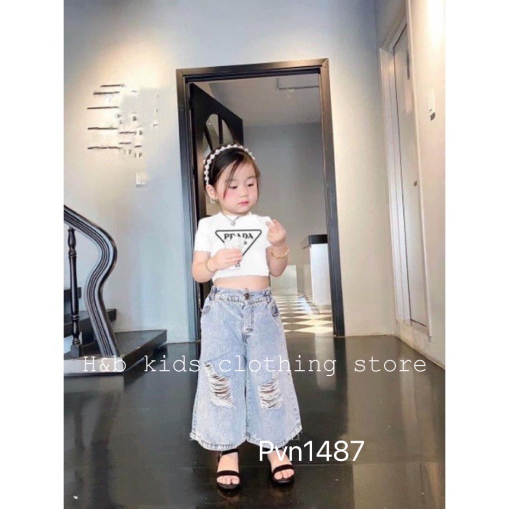 Sale set áo crop top quần jean dài bé gái 10-18kg