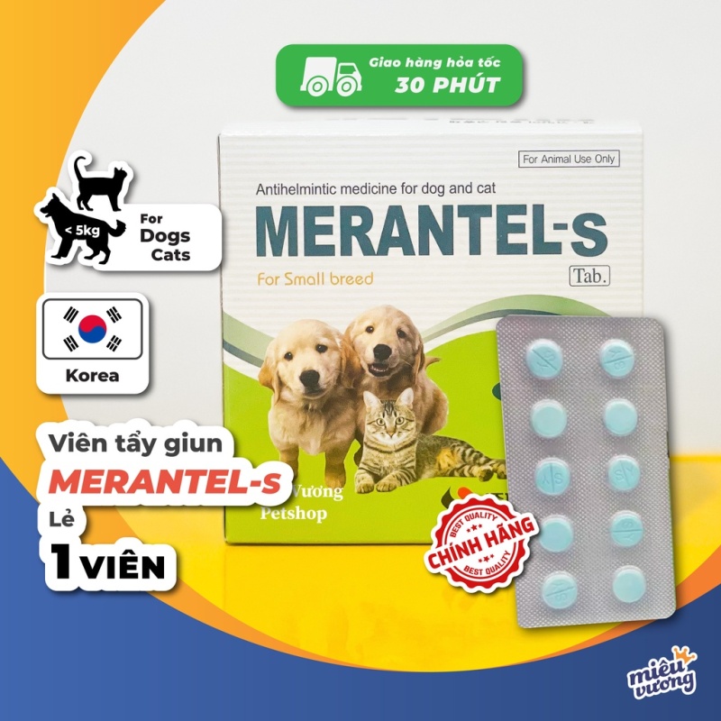 Viên chống giun Hàn Quốc Merantel-S cho chó mèo dưới 5kg [Lẻ 1 viên]