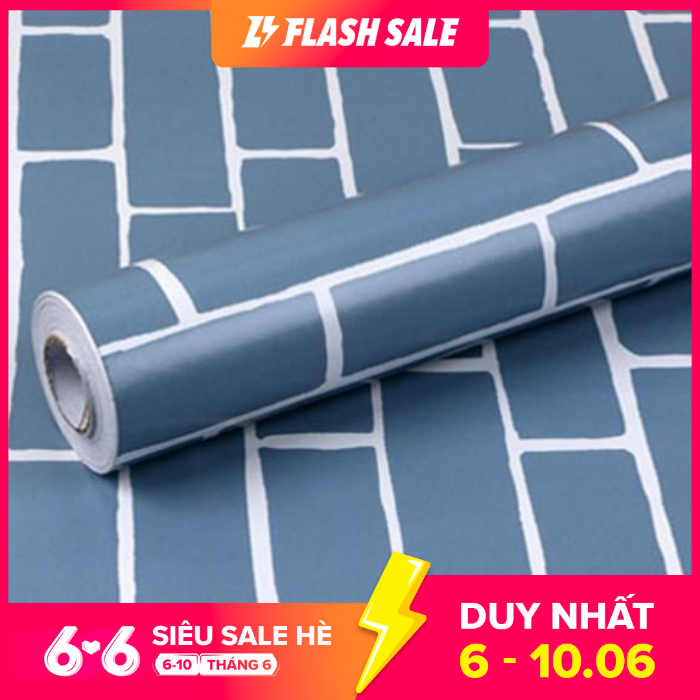 [HCM]Cuộn 5m decal giấy dán tường gạch xanh khổ rộng 0.45m keo sẵn. Chất liệu PVC không thấm nước bền màu không độc hại.