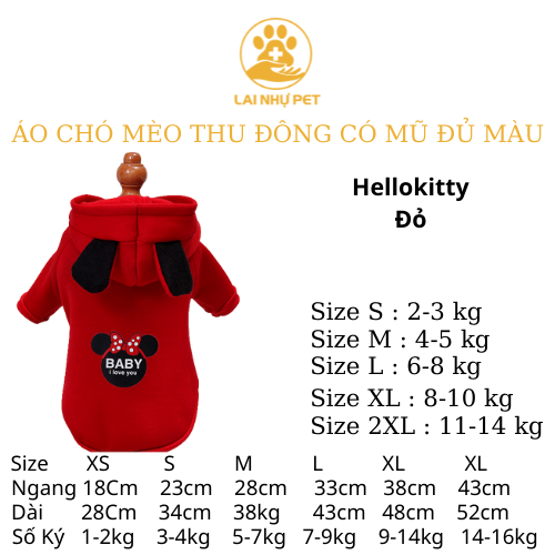 Áo chó mèo thu đông có mũ -lai nhự pet