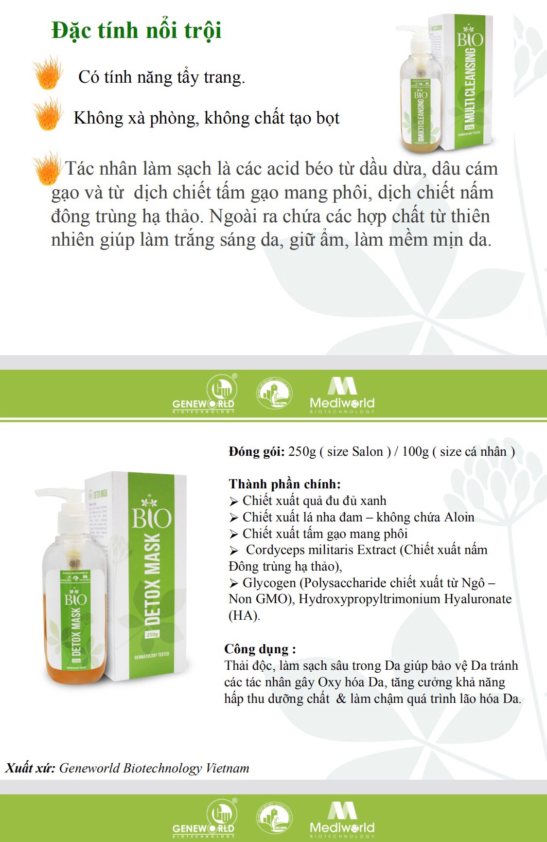 [HCM]BIO DETOX MASK - MẶT NẠ THẢI ĐỘC DA, LÀM SẠCH DA 250G [GENWORLD CHÍNH HÃNG]