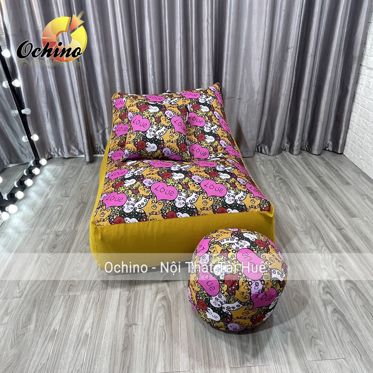 Ghế lười sofa giường kèm hạt xốp thư giãn có 2 lớp cao cấp, ghế hạt xốp họa tiết hiện đại