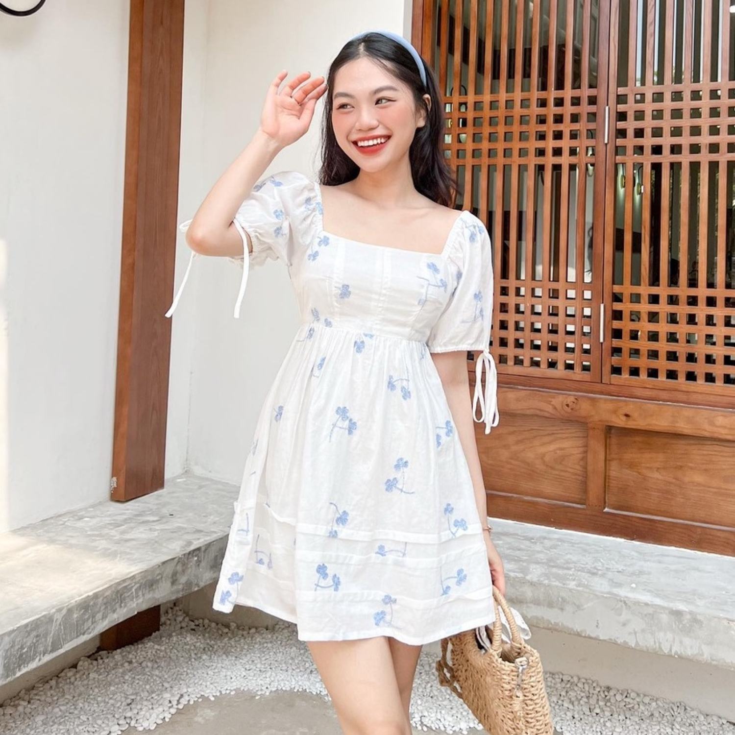 Đầm Berly - Đầm cổ vuông nơ lưng