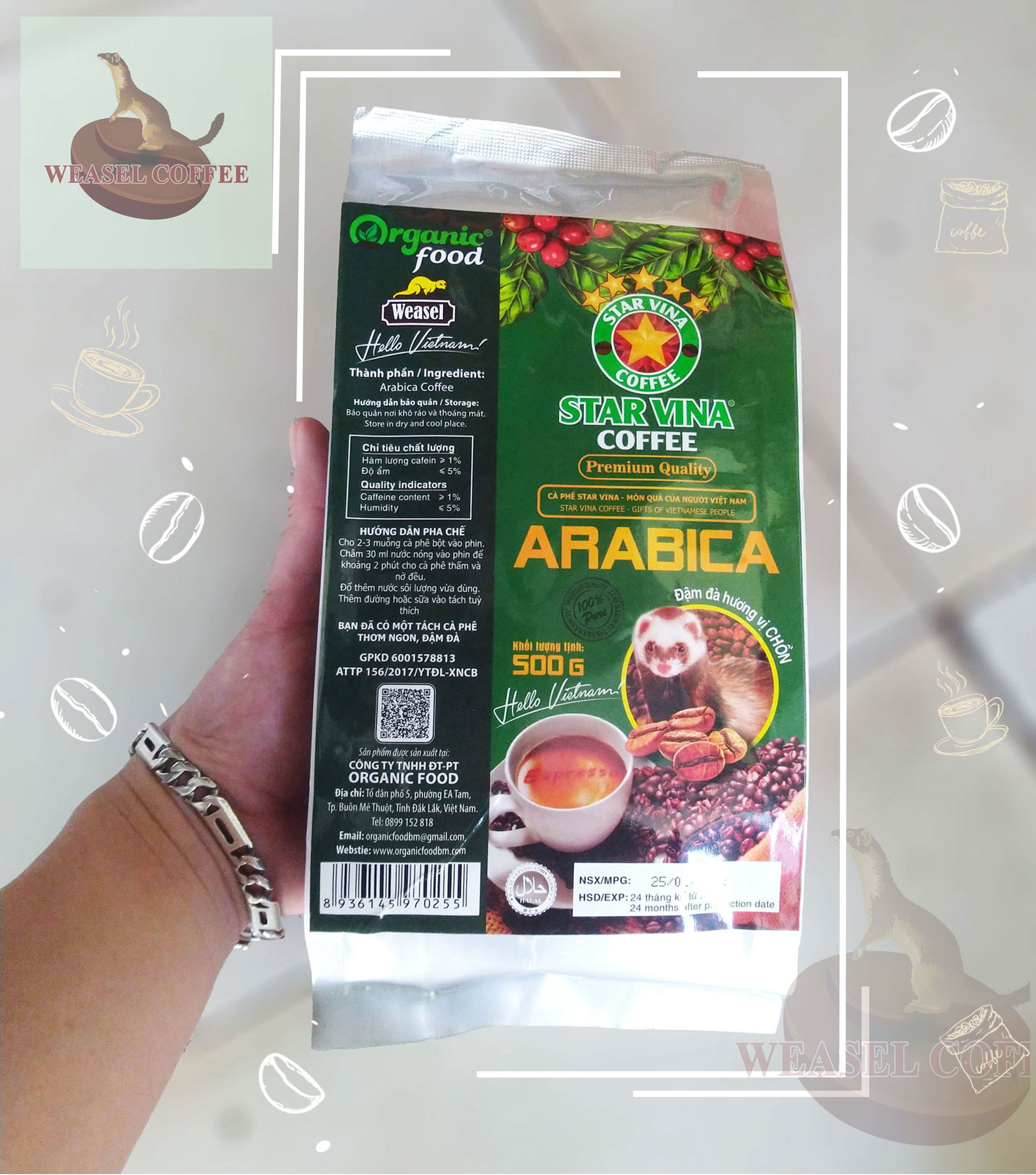 Combo 2 túi ( 1kg Hạt ) - Cà Phê Arabica Hương Chồn