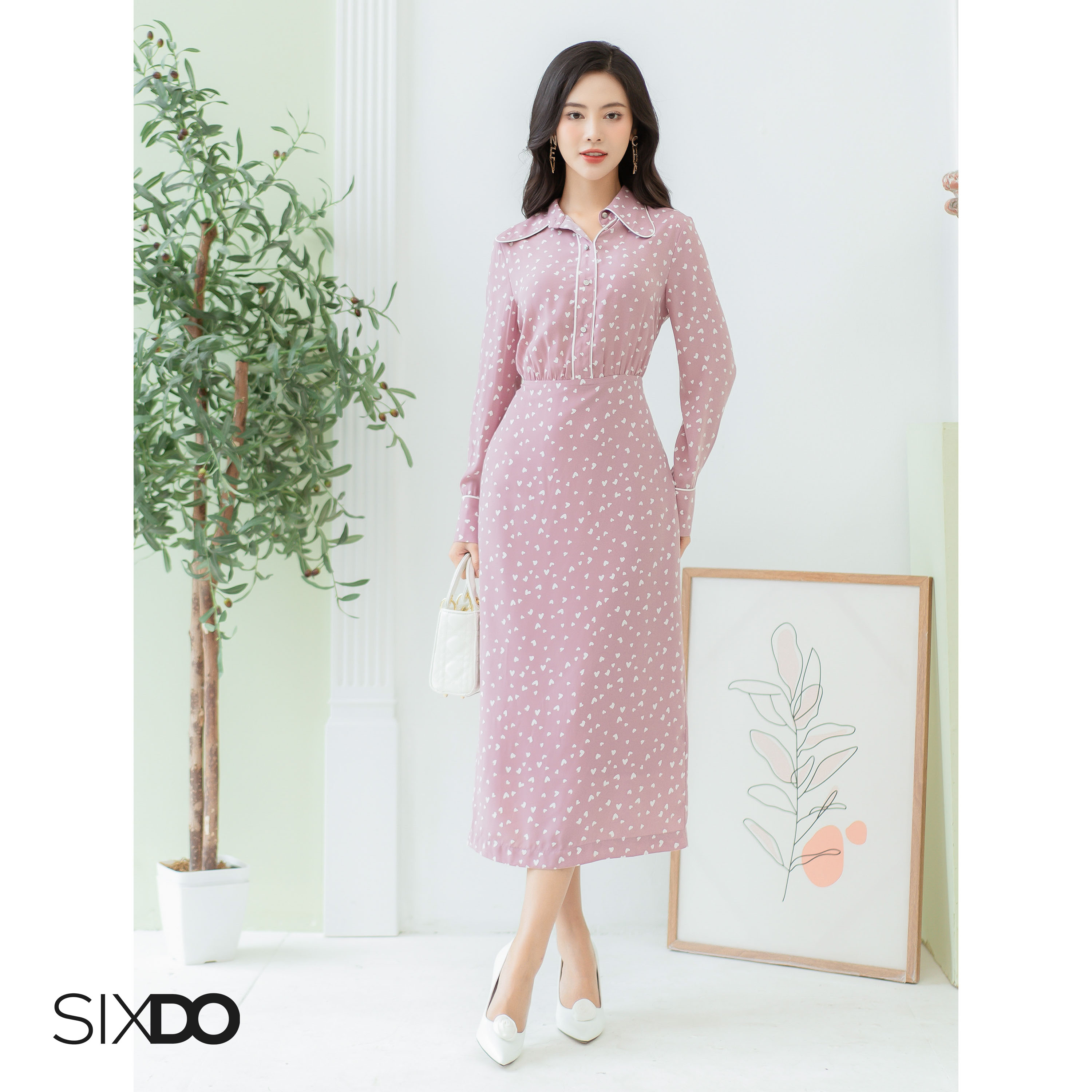 Đầm chiffon họa tiết tim SIXDO