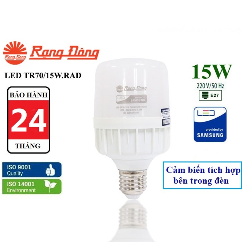 Bóng đèn LED BULB cảm biến 15W Rạng Đông (TR70.RAD/15W)