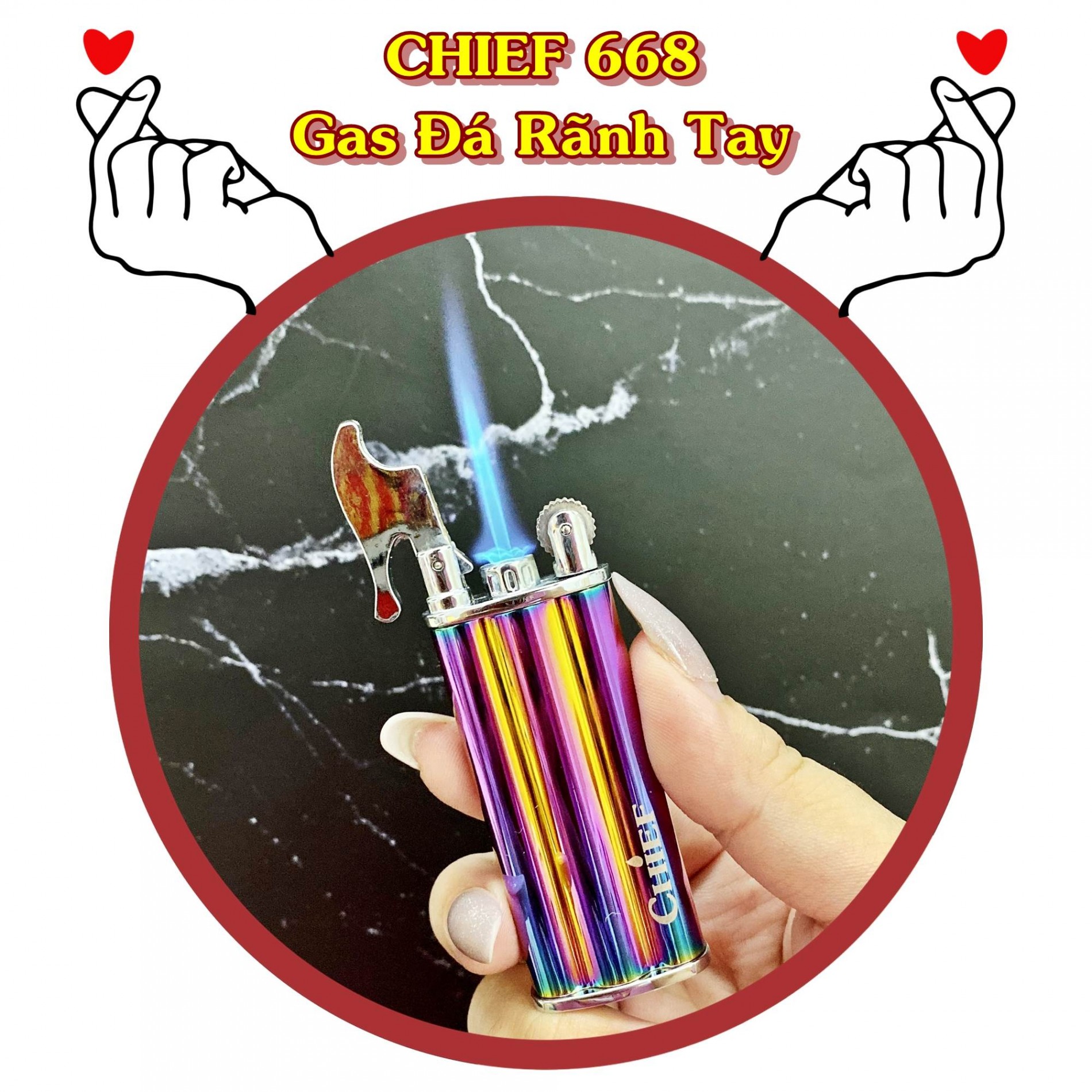 BẬT LỬA KHÈ CHIEF 668 - GAS ĐÁ RÃNH TAY (KIM LOẠI) - (XÀI GAS)