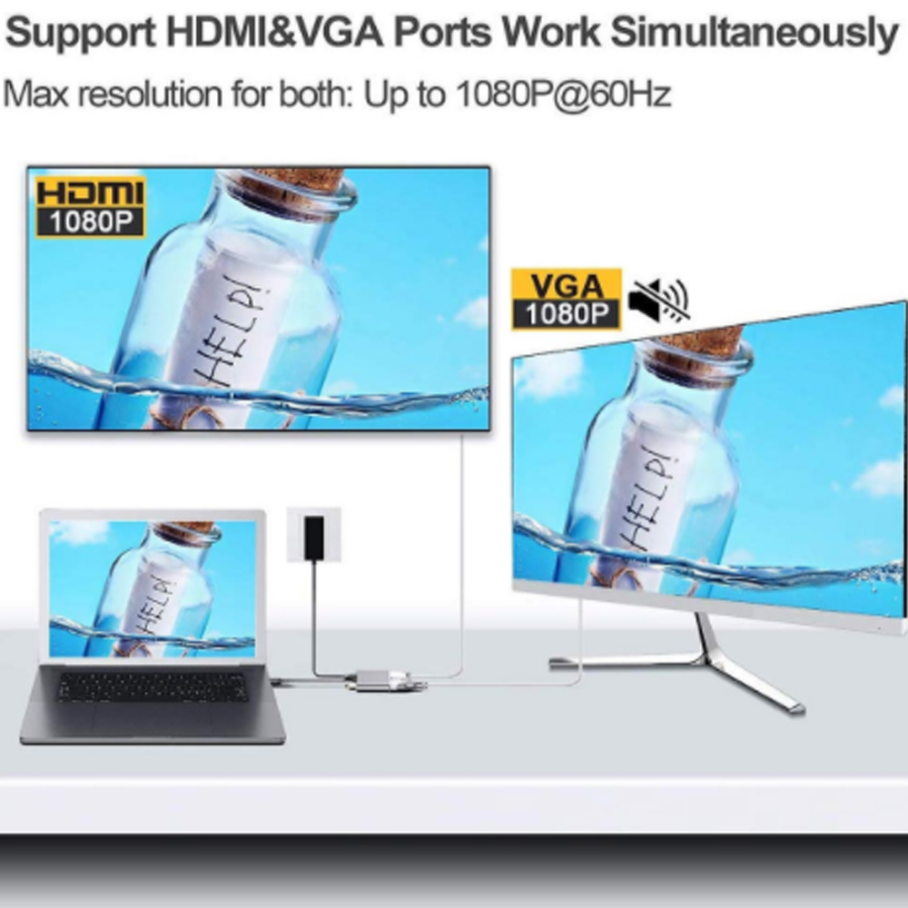 Cáp chuyển USB Type-c ra 2 cổng HDMI/ VGA thương hiệu Stadaz