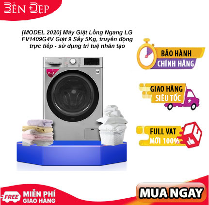 [TRẢ GÓP 0%] Máy Giặt Lồng Ngang LG FV1409G4V Giặt 9 Sấy 5Kg truyền động trực tiếp - sử (Giá áp dụng giao tại HN, HCM& các tỉnh liên hệ shop)