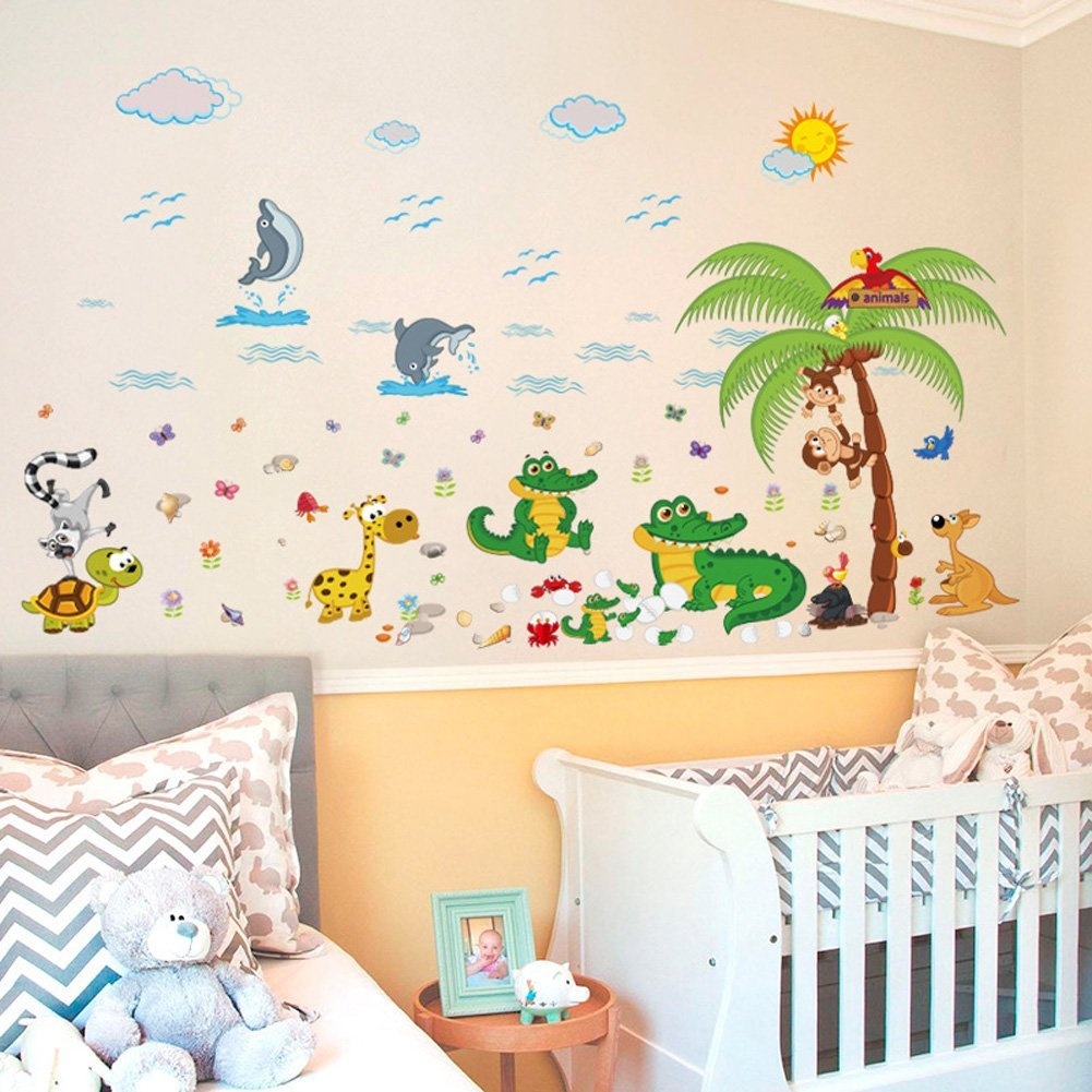 Decal dán tường ao cá sấu
