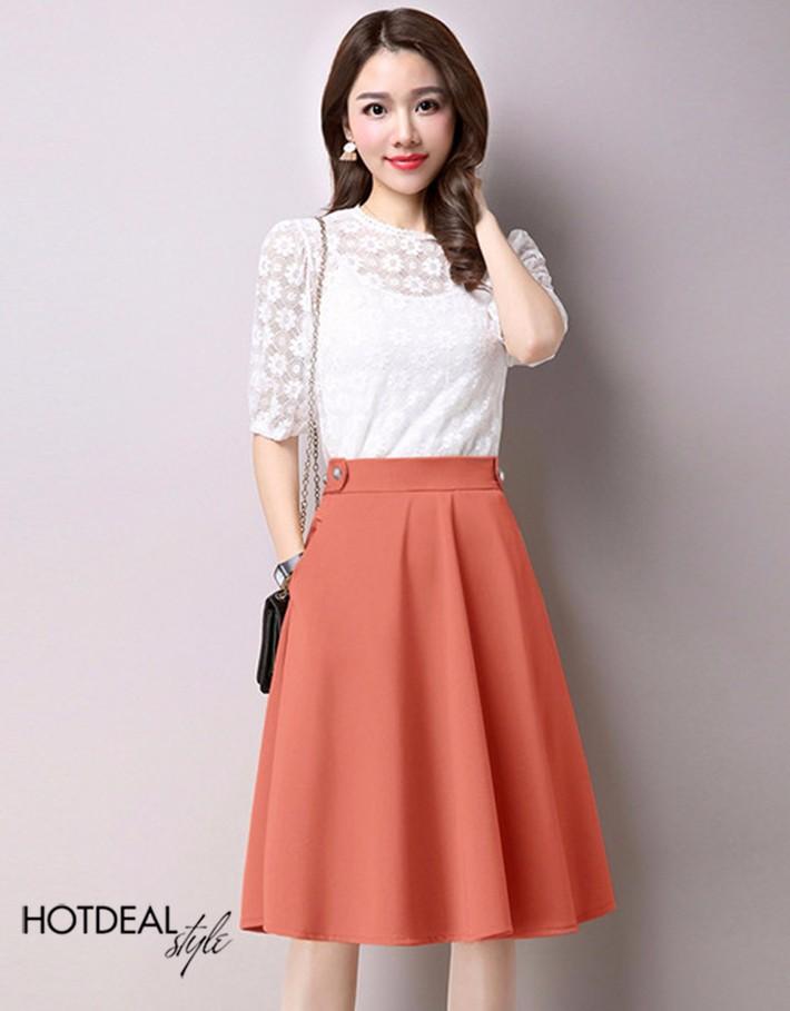 [HCM]Chân váy xòe phối nút