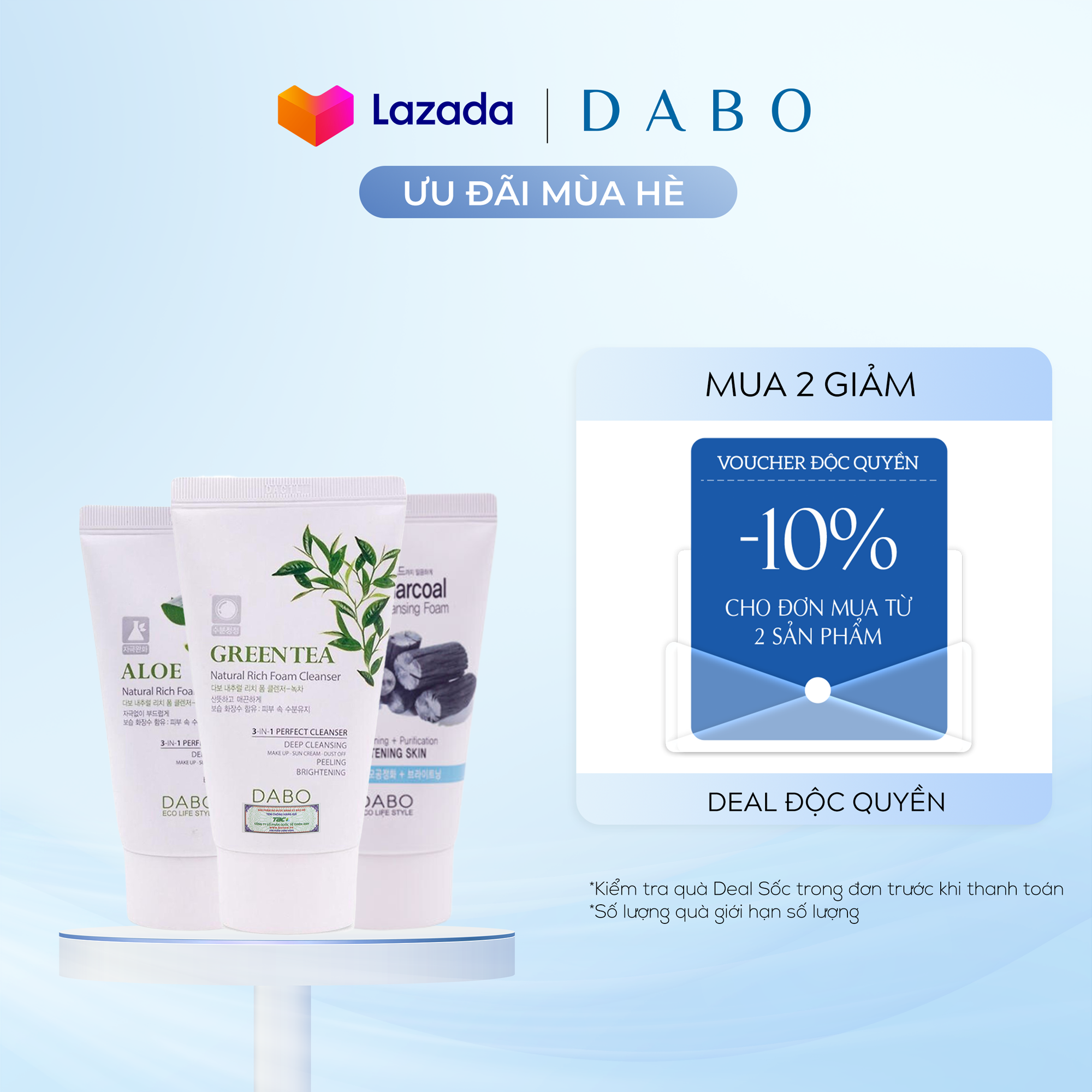 Sữa rửa mặt size nhỏ DABO Trà/Lô/Than 3in1 cao cấp size du lịch 60ml