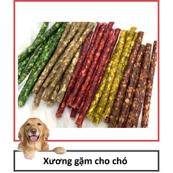 HN-SP1444 - Xương Doog que tròn  màu ngẫu nhiên  (10 cái/túi) (hanpet 4711426) đồ ăn vặt cho chó xương nhai làm sạch răng chó