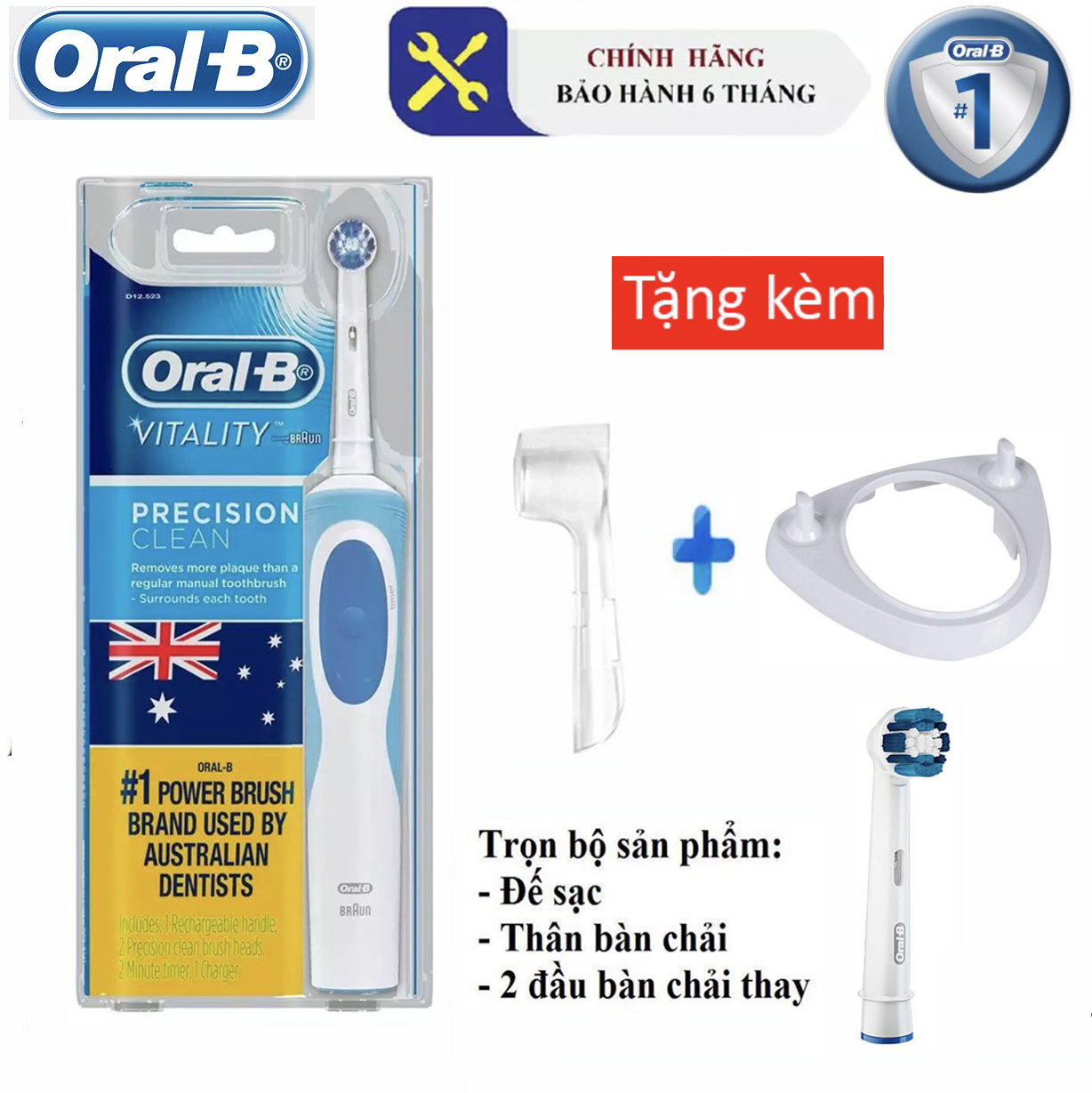 Bàn chải đánh răng tự động Oral-B Vitality Precision Clean (bảo hành 6T + Tặng kèm nắp chụp đầu bàn chải)