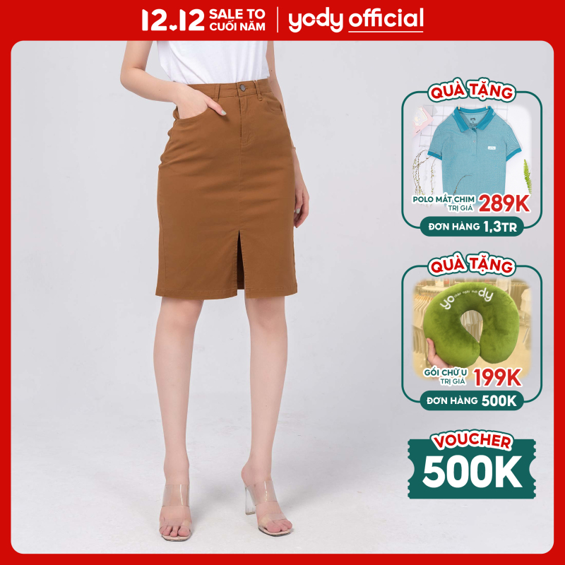 Nơi bán Chân váy chữ a công sở midi dáng dài xẻ tà Yody CJN4060