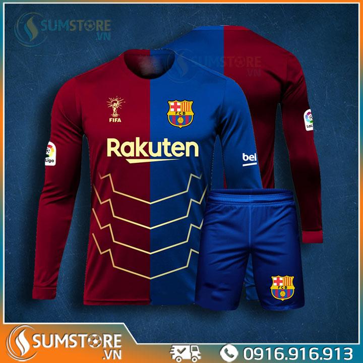 Bộ Đồ Đá Banh Thể Thao Độc Lạ Dài Tay - CLB Barca The Half 2020 - Thun Thái 4 Chiều