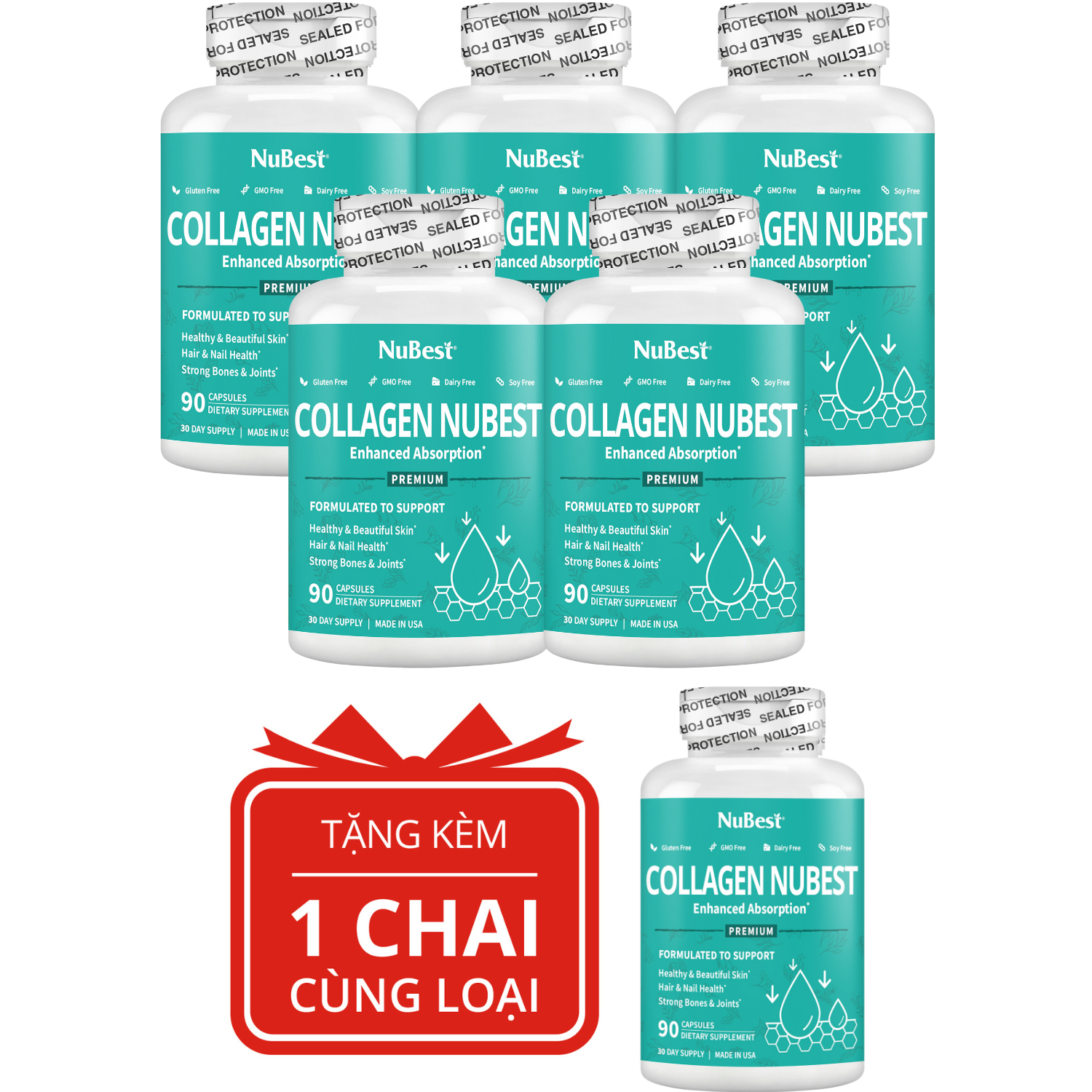 [Combo 5 Tặng 1] Thực Phẩm Bảo Vệ Sức Khoẻ Collagen NuBest