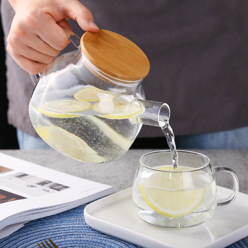 Bình đựng trà thủy tinh nhỏ gọn 700ml nắp gỗ