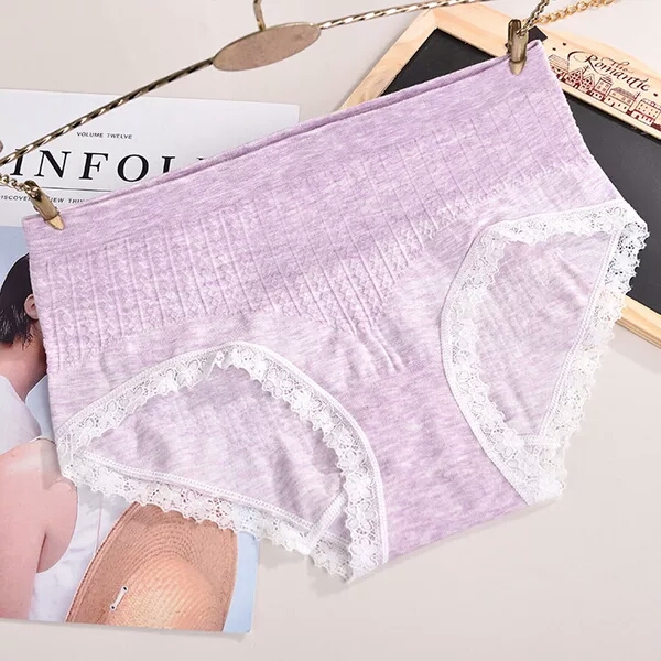 Quần Lót Cotton Nữ, Quần Lót Muji Viền Ren Màu Muối Tiêu Thoáng Mát Thấm Hút Mồ Hôi