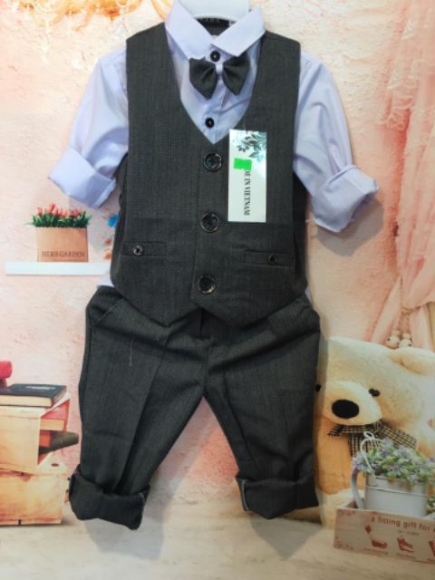 Bộ công tử kẻ 4 món đẳng cấp cho bé trai 8-23kg
