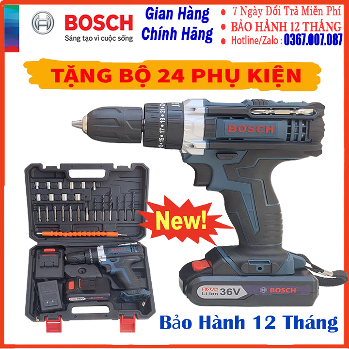 Máy khoan pin bosh 36v , máy khoan pin tặng phụ kiện 24 chi tiết - máy khoan pin 3 chức năng có búa , máy máy khoan pin đa năng , khoan gỗ, khoan tường , bắt vít, pin chuẩn 5 cell