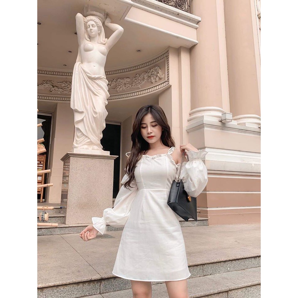 Đầm Trắng Trễ Vai Dạo Phố So Cute [Kèm Ảnh Thật]