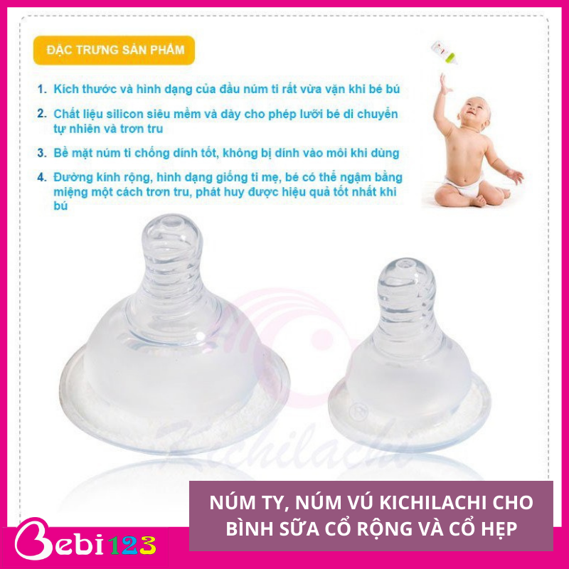 Núm ty Kichilachi cho bình sữa cổ rộng và cổ hẹp