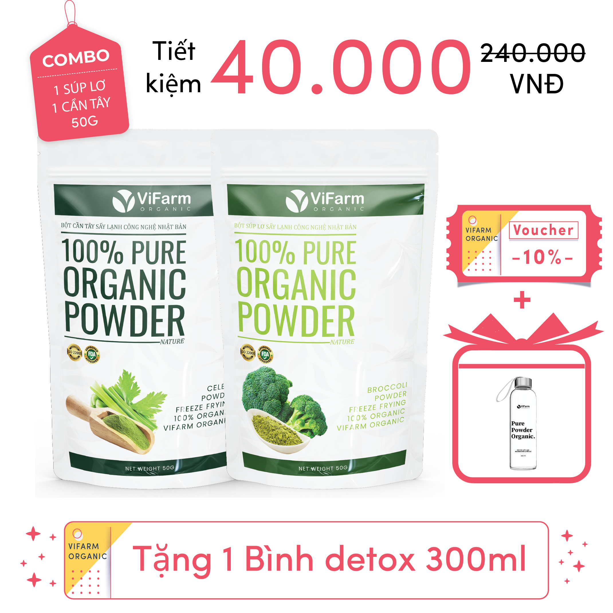 Bột Súp Lơ (Bông Cải Xanh) Nguyên Chất ViFarm 50g