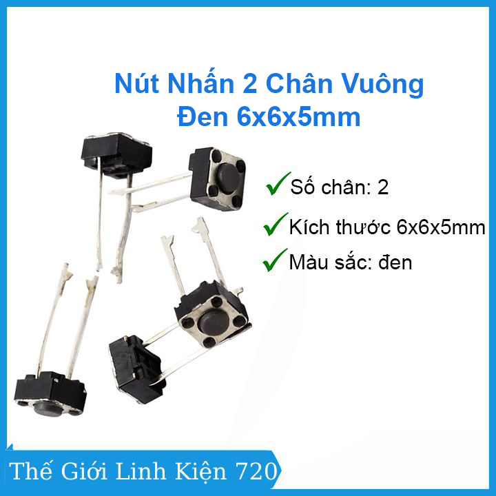 Combo 10 Nút Nhấn 2 Chân Vuông Đen 6x6x5mm - 1 Chiếc