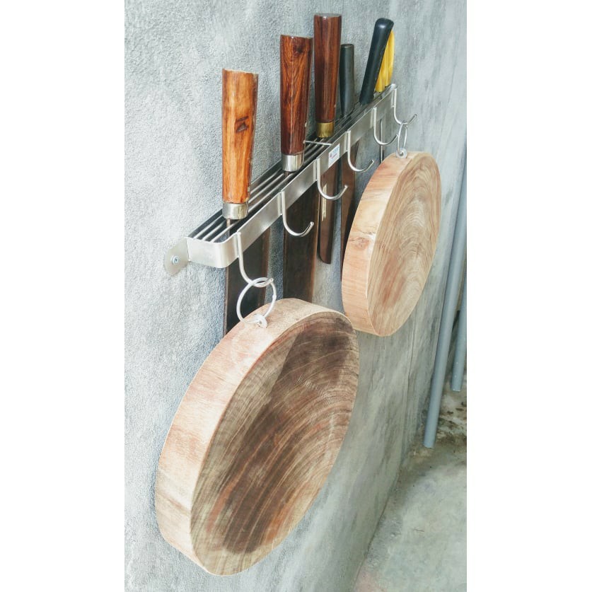 KỆ CÀI DAO THỚT INOX CÓ MÓC TREO