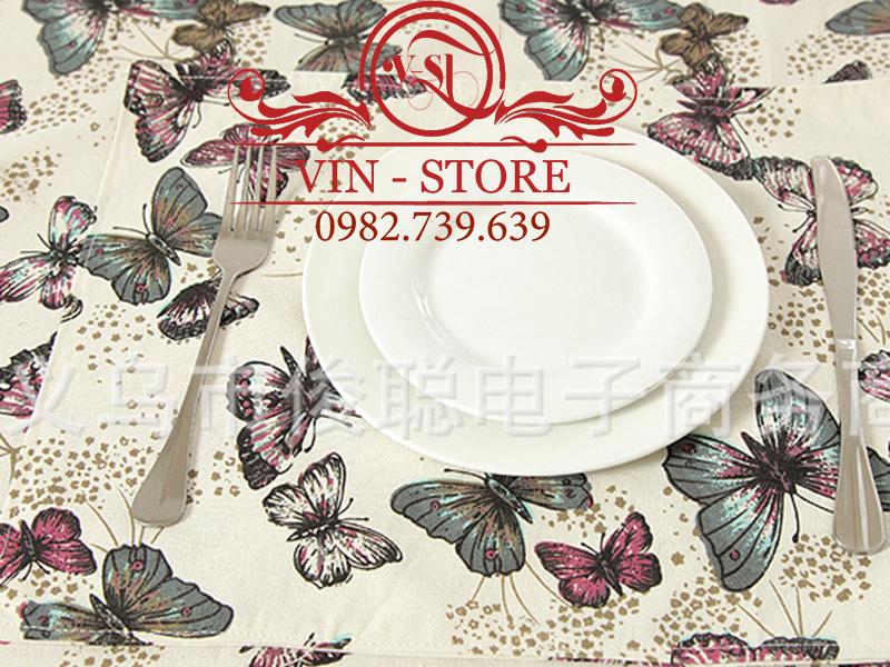 140X220cm KB013 Khăn trải bàn Đàn Bướm Xanh Đỏ Vinstore Homedecor khăn trải bàn đẹp khăn ăn khăn bàn tablecolths tableware flower canvas vintage tea dining table cafe fabric linen cotton