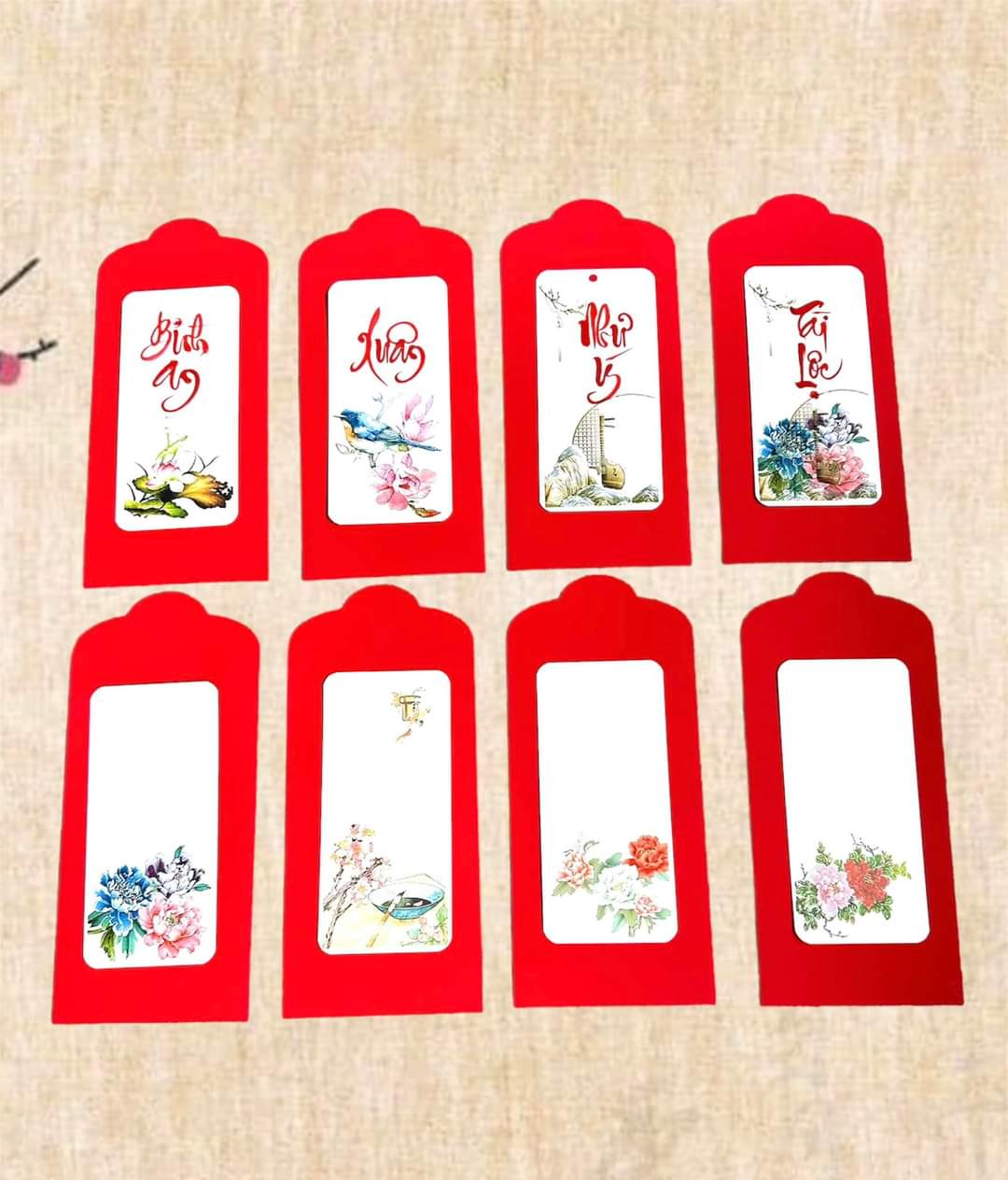 BAO LÌ XÌ GIẤY NHUNG ĐỎ TRƠN VIẾT THƯ PHÁP