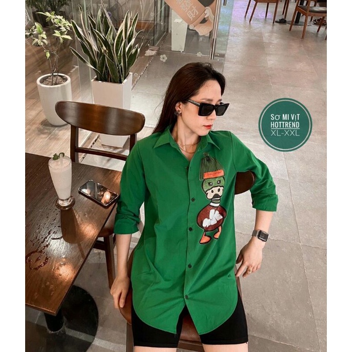 ÁO SƠ MI OVERSIZE THÊU HÌNH CHÚ VỊT