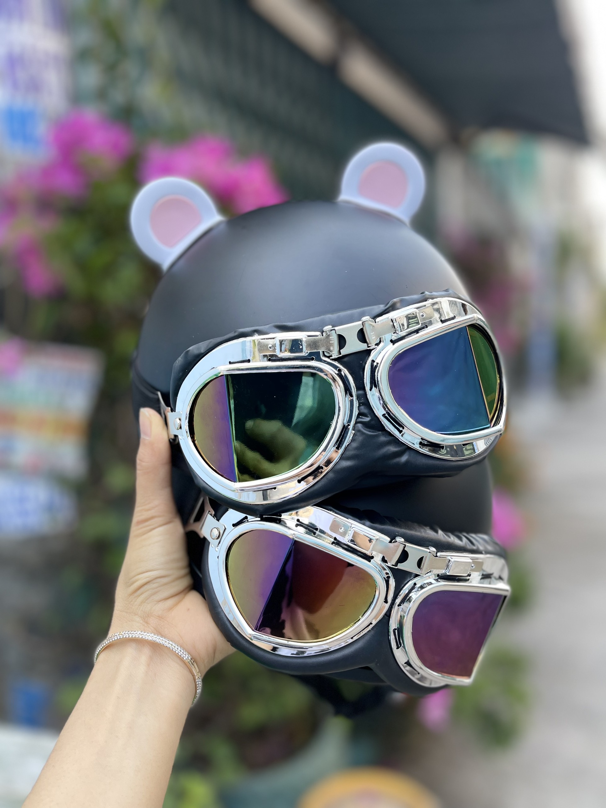 NÓN BẢO HIỂM KÍNH PHI CÔNG +TẶNG TAI GẤU PANDA