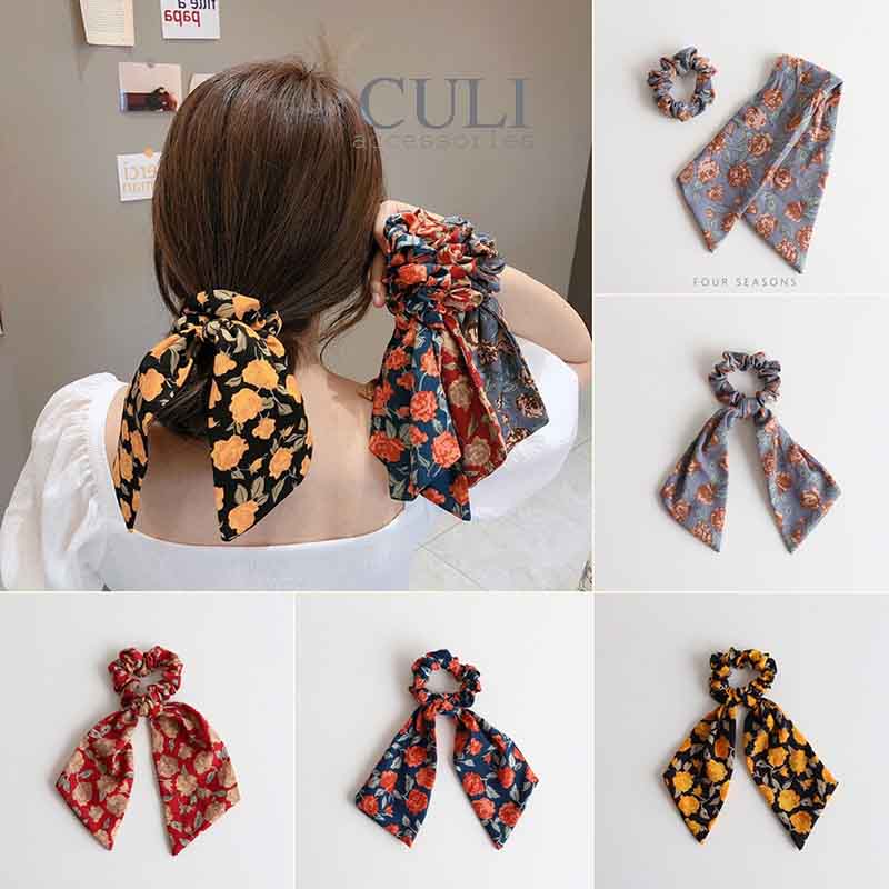 Cột tóc, dây buộc tóc vải nơ hoa phong cách vintage
