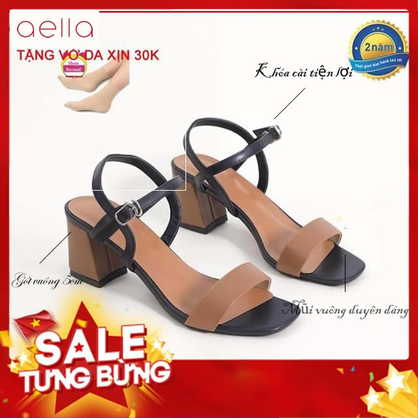 [HCM]Giày sandal nữ cao gót quai ngang gót 5cm AELLA244 - Dáng công xinh công sở mềm mại - Giày xăng đan cao gót nữ