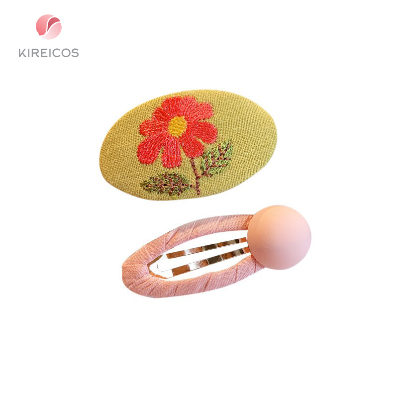 [HCM]Set 2 Kẹp Tóc Thêu Hoa Và Kẹp Bấm Tóc Màu Macaroon - kireicos