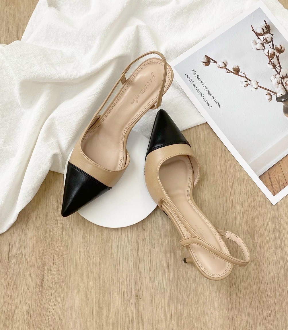 Giày cao gót mũi nhọn Colee dáng slingback gót cao 7.5cm