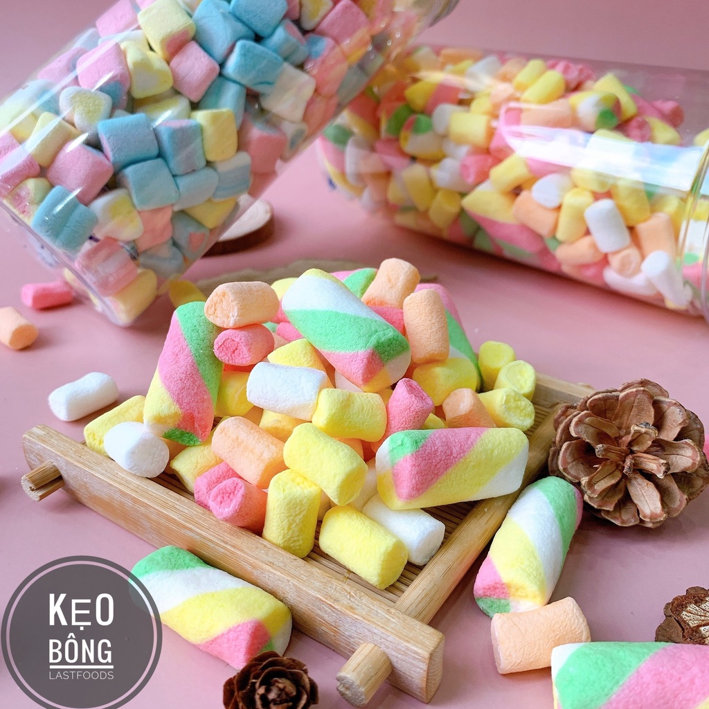 Kẹo bông gòn marshmallow đủ vị, xốp mềm, dẻo thơm.