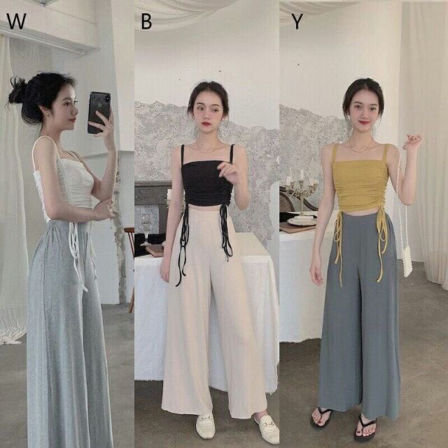 (ảnh thật) Áo 2 dây Croptop Dây Rút Sườn Siêu Chất