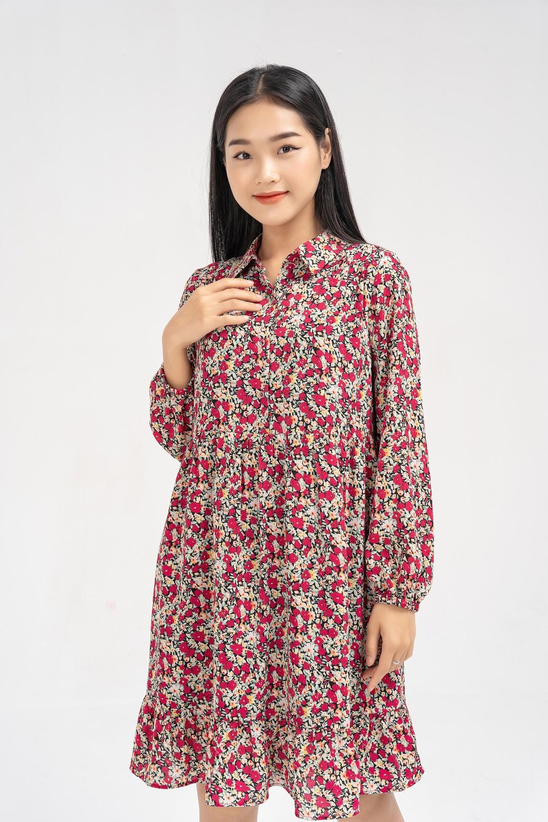 Đầm cổ đức bổ trụ rút nhún