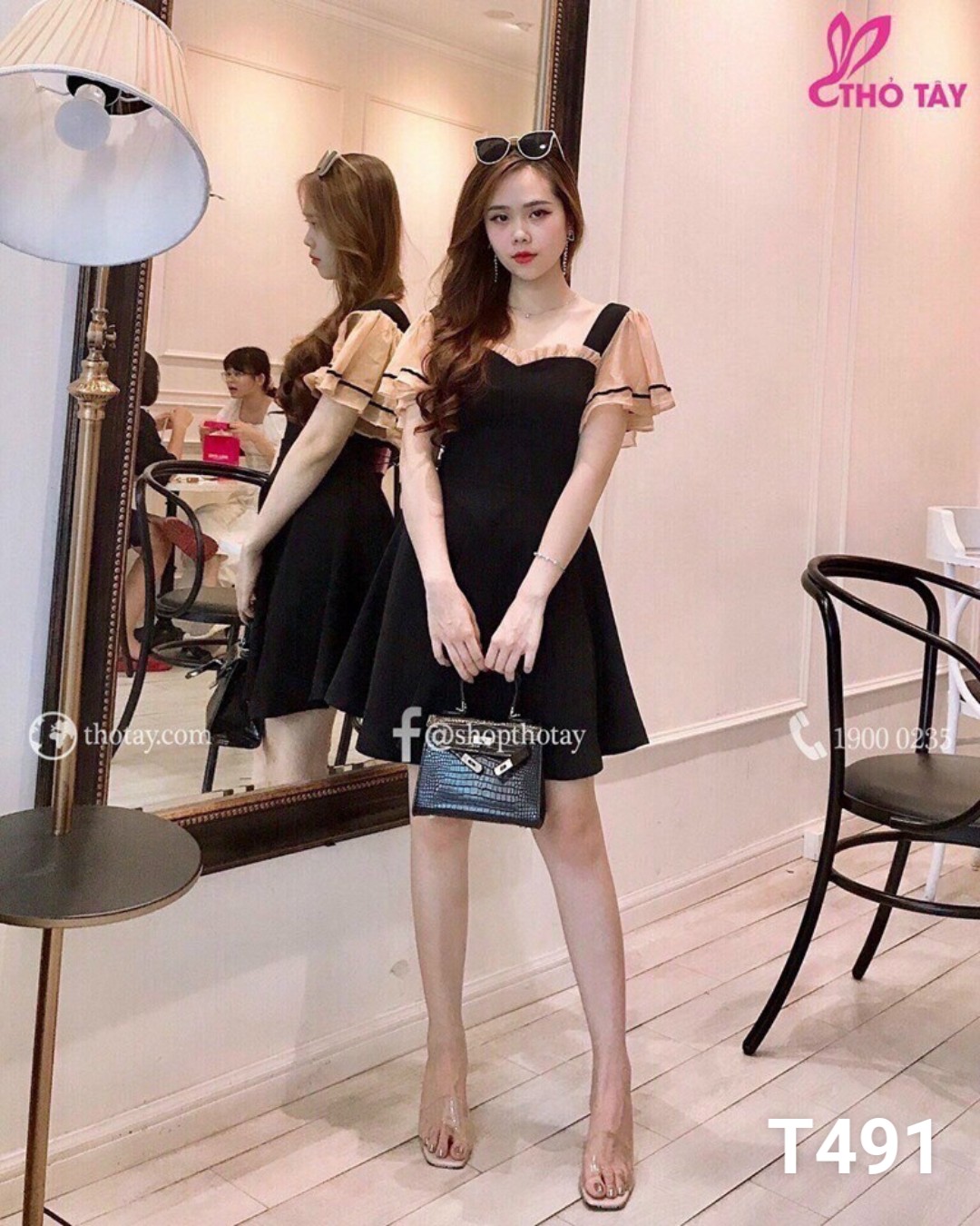 [HCM]Đầm xòe phối voan kiếng và có mút ngực quá đẹp T491