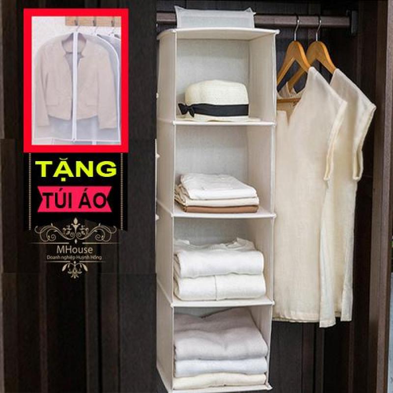 Tủ vải treo 5 ngăn (xám). Tặng túi áo có dây kéo size lớn